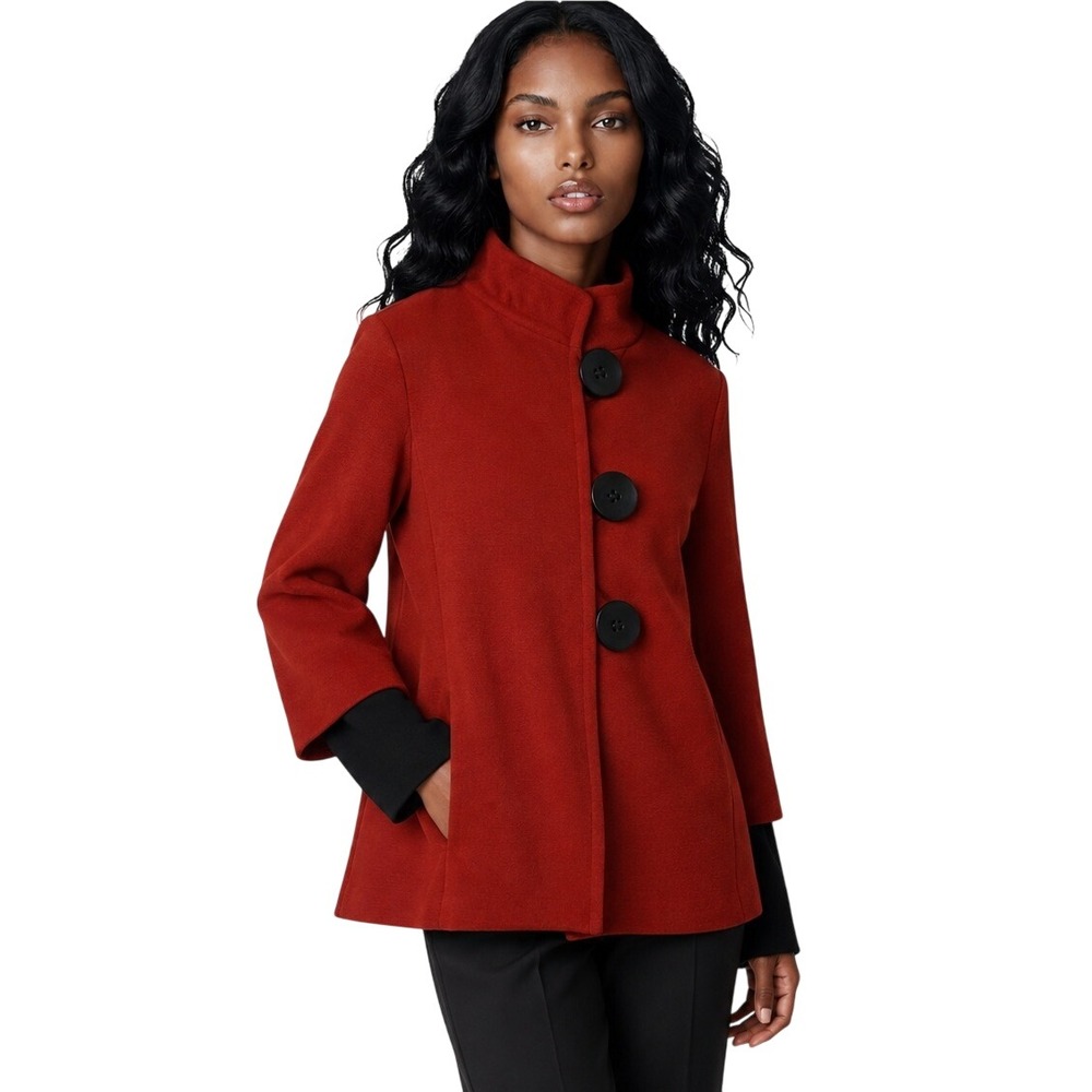 Joseph Ribkoff Coat Women's Size 20 Red Textured Knit Funnel Neck Button Jacket